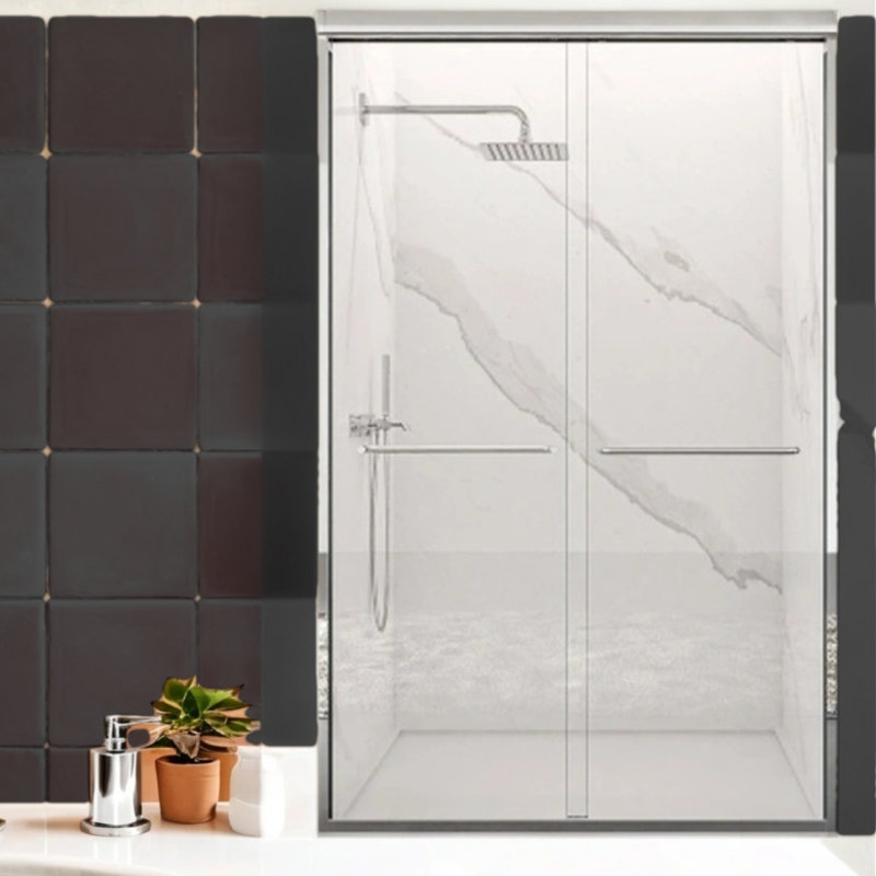 Semi-frameless Double Sliding Shower Door | 44"-48" W X 72" H | 1/4" (6mm) Thick Sgcc Tempered Glass, Chrome 