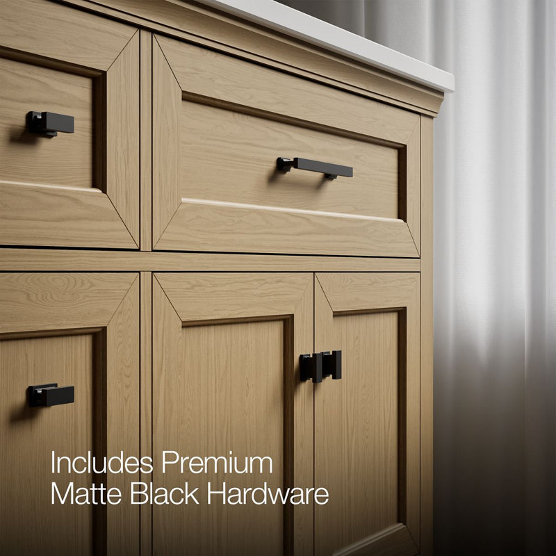 Charlemont 60 In. Bathroom Vanity Cabinet With Sinks And Quartz Top, Matte Black, Light Oak