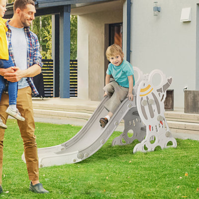 Glissade pour enfants de 1,5 à 3 ans, gris, thème de fusée amusant, jeu inspirant qui enflamme l’imagination et glissade intérieure grise, escalier antidérapant, idéal pour 18 à 36 mois