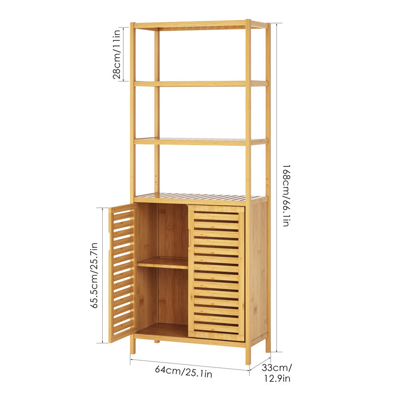 Armoire de rangement en bambou avec 2 portes et 3 tablettes à 3 niveaux