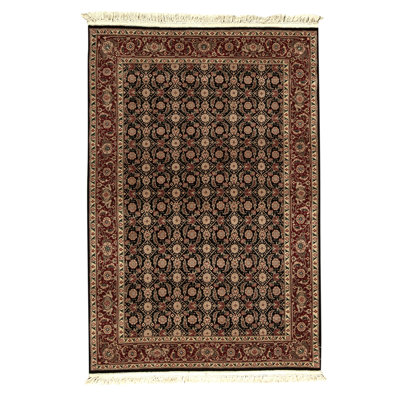 Tapis noir / vin / beige noué à la main de haute qualité