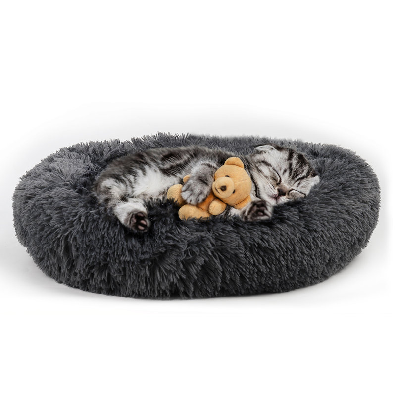 Lit pour animal de compagnie rond en forme de beignet Fluffy Pet Bed, Noir