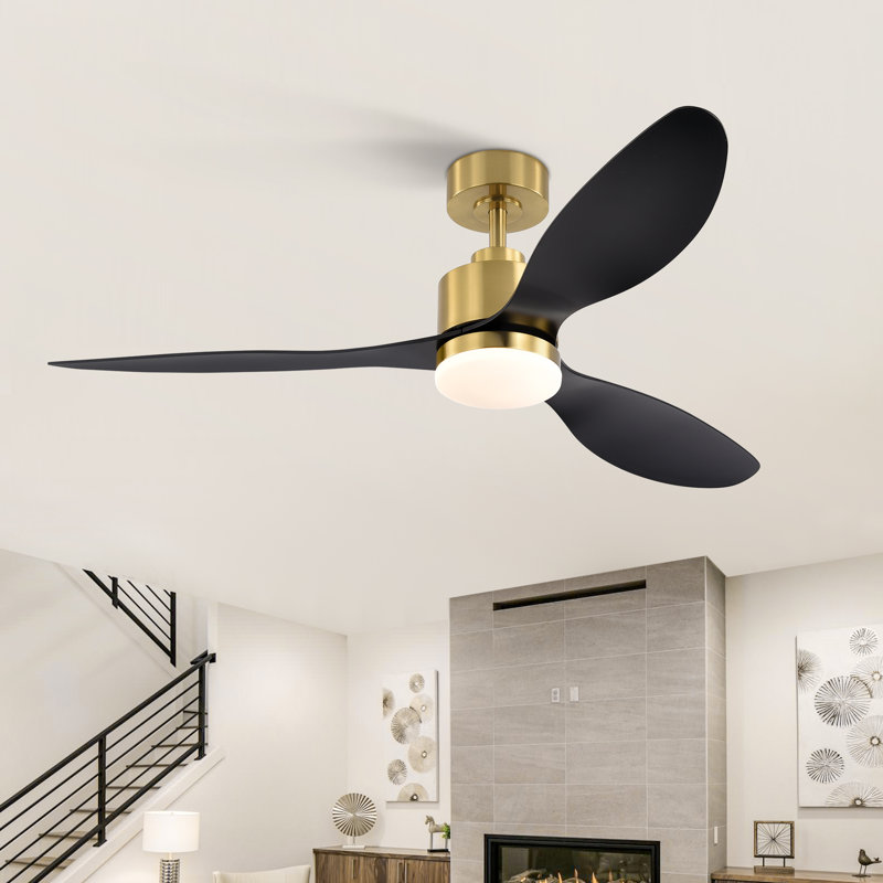 Loritta 3-Blade Ceiling Fan with Light, 52" Wide, Gold with Black Blades