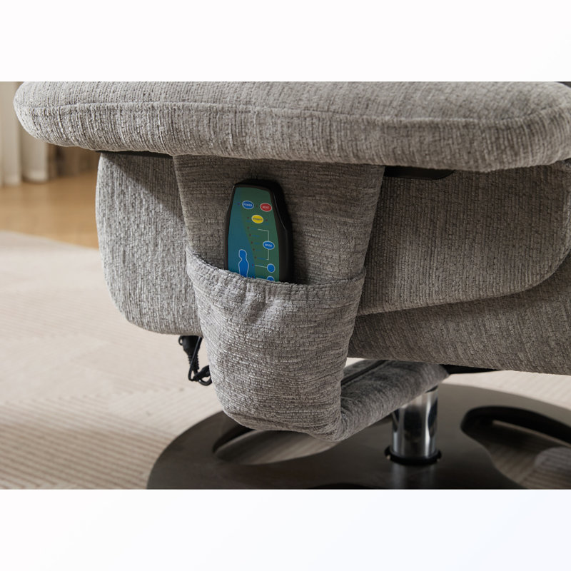 Fauteuil inclinable à dossier réglable avec repose-pieds et siège chauffant, Chenille gris, Noir