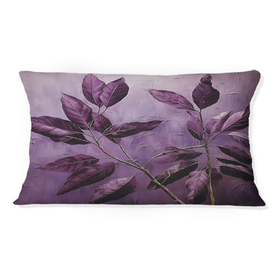 Coussin décoratif à motif de feuilles mauves et prune mauve