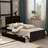 Twin Size Solid Pine Platform Bed Frame With Two Wheeled Under-Bed Storage Drawers, Brown-Toned Construction