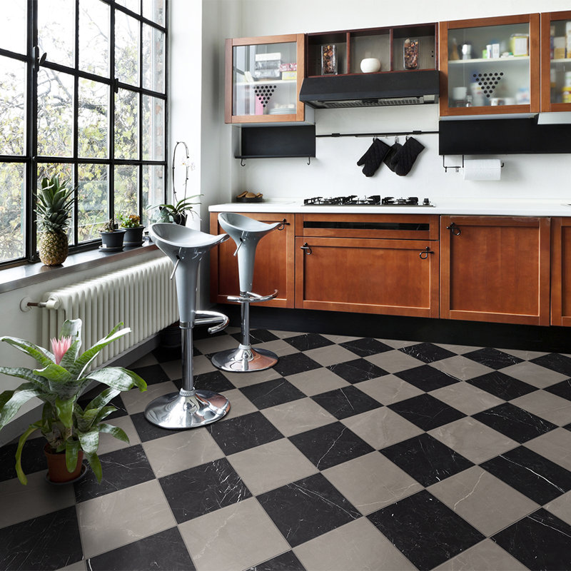 Windsor Checkerboard 12" x 12" Porcelain Tile, Gris & Nero Marquina