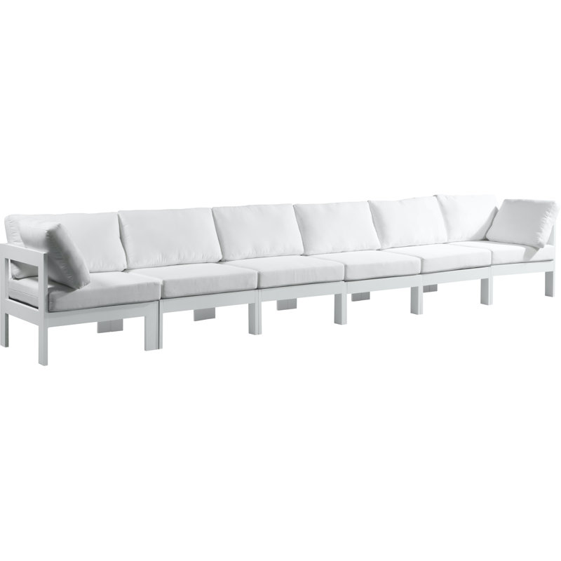 Kylis 180'' Wide Aluminum Patio Sofa with Cushions, White, White