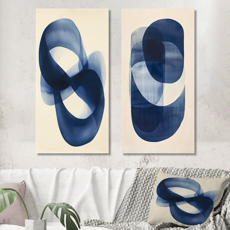 Blue Minimal Curves - ensemble de 2 décorations murales modernes en métal, 40" H x 40" W