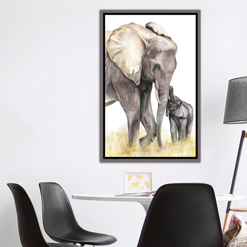 Décoration murale éléphant, H 60 po x l 40po x P 1,5 po, Toile avec cadre gris foncé rustique