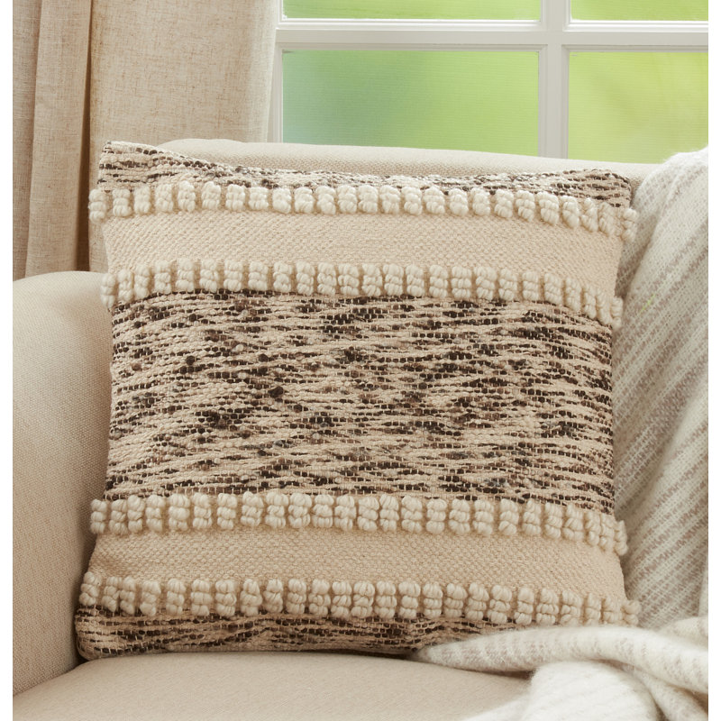 Ivory and Brown Woven Cotton Blend Euro Pillow Cover