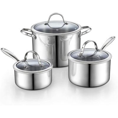 Cooks Standard Multi-ply Clad Stainless Steel Cookware Set, - Includes Saucepans and Stockpot with Lids, Cool Grip Handles,  Induction Compatible, Dishwasher and Oven Safe, 6-Piece