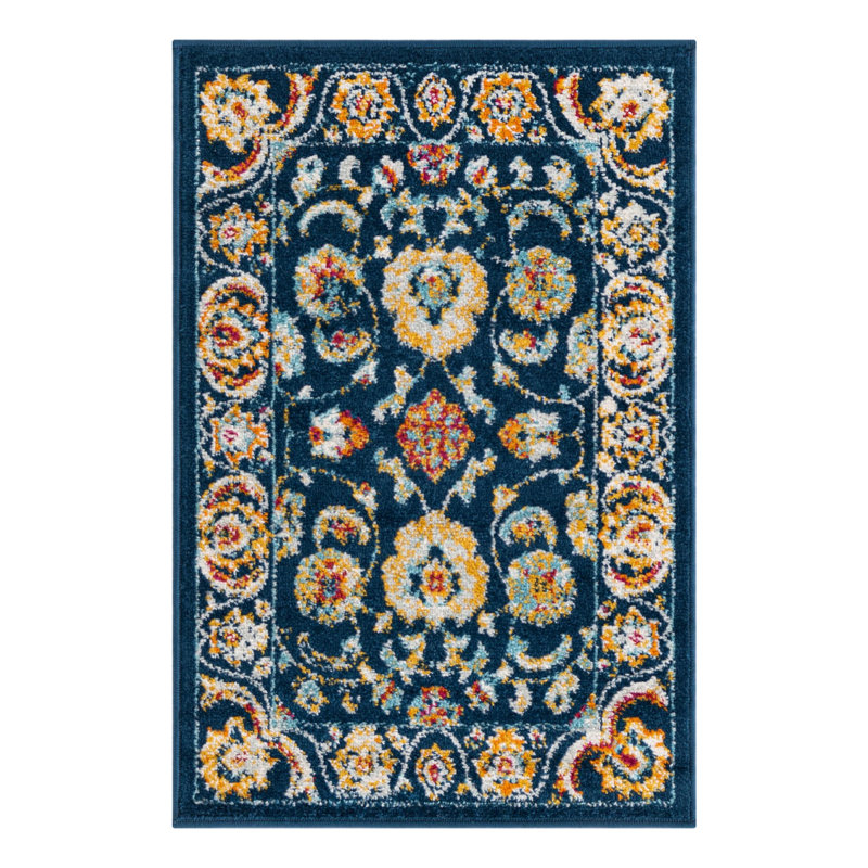 Tapis bleu / jaune / orange à motif floral Arenas, Rectangle 2 pi x 3 pi