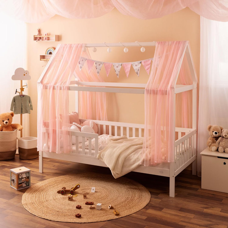 Alcube® Heim House Beds with Fall Protection and Slatted Frame, European Toddler (80 x 160cm), Standard, White