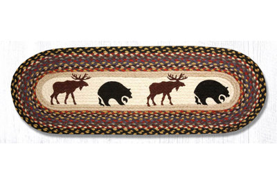 Earth Rugs 13"x36" Bear/Moose Oval Braided Table Runner in Natural Jute for Dining Tables
