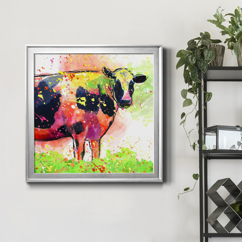 Sainte vache! - Peinture sur toile encadrée, H 17,5 po x l 17,5 po x P 1,5 po, Encadrement argenté