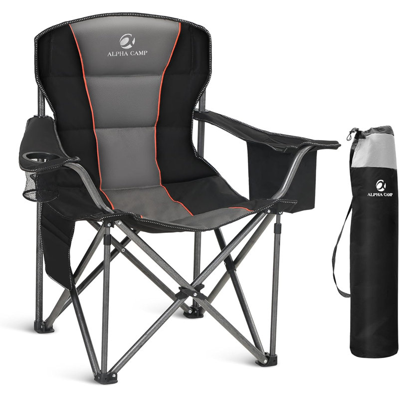 Chaise de camping pliante surdimensionnée, chaises de jardin portatives robustes avec sac isotherme, poche latérale et porte-gobelet, chaises pliantes pour soutien extérieur