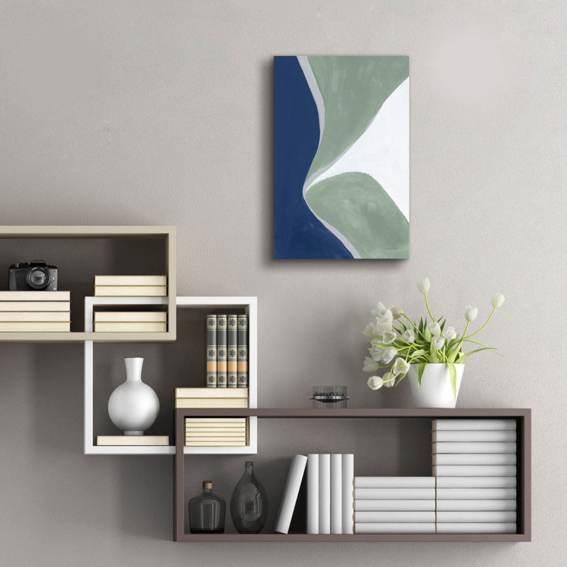 «Blue Green Abstract 3» par Danhui Nai, art mural en verre acrylique, H 24 po x l 16 po x P 0,2 po