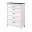 Commode haute 5 tiroirs Woki, 5 tiroirs, bois massif blanc et brun