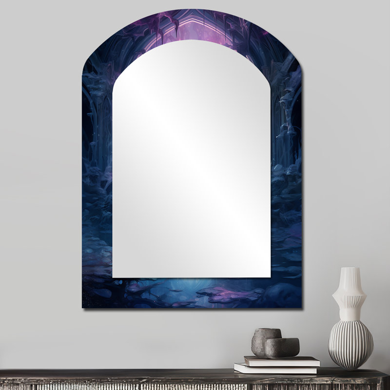 Gateway to Dreams - Miroir mural décoratif asymétrique, grand arche bleue, impression sur métal, 34 po x 25 po