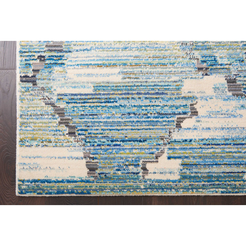 Serafina Wool Abstract Area Rug in Blue/Beige, Rectangle 7'9" x 9'9"