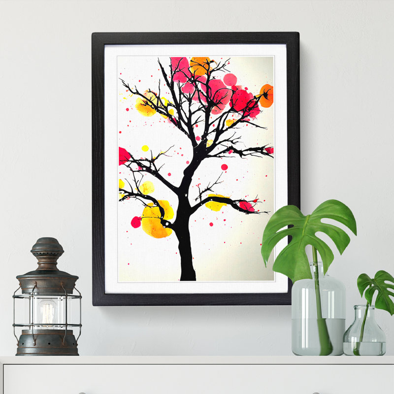 Peach Blossom Tree Splatter Vol.2 1 Piece Single Picture Frame Wall Art, 64cm H x 46cm W x 2cm D, Walnut