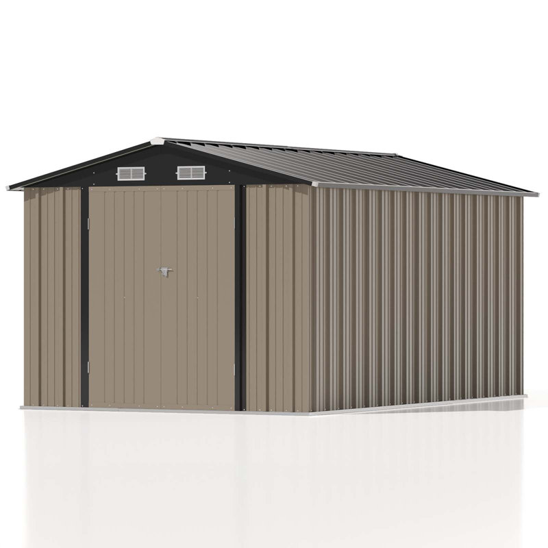 8 ft. x 12 ft. Metal Storage Shed for Outdoor, Steel Yard Shed with Design of Lockable Doors, Brown/Black