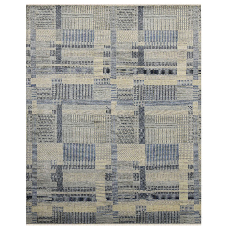 Nickols Silver Hand-Knotted Wool Blend Area Rug, Blue Silver , Rectangle 8' x 10'