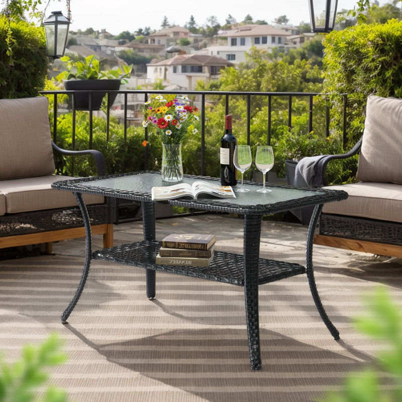 40-Inch Metal And Pe Wicker Patio Side Table