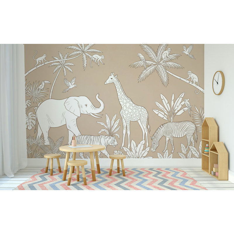 Papier peint animaux safari, jungle tropicale, 160 po x 108 po, Non tissé non collé