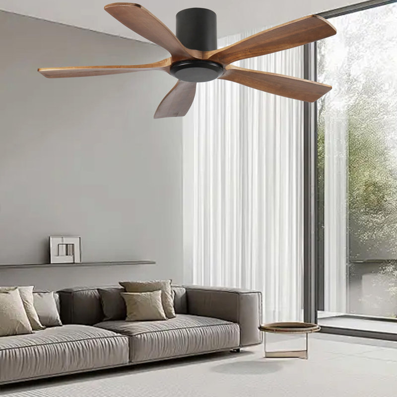 Ventilateur de plafond de 60 pouces sans lumière, pales en bois massif, plafonnier, moteur à courant continu ultra-silencieux, télécommande avec 6 vitesses et fonction réversible, pour chambre à coucher de salon de 20 x 20 pi, économie d'énergie