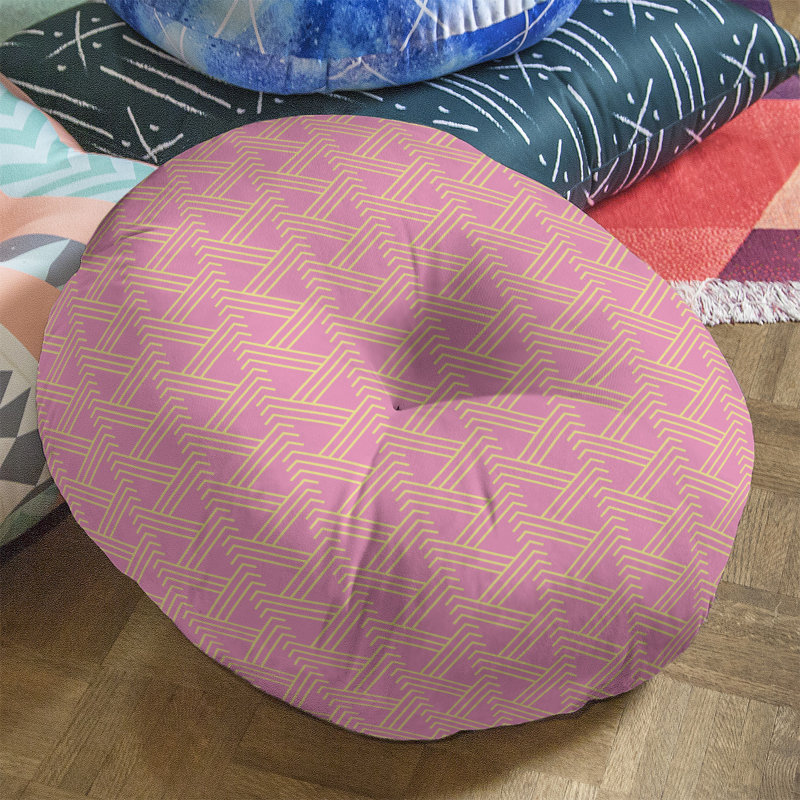 Coussin de sol zig zag classique, 30 po x 30 po, Rose/jaune