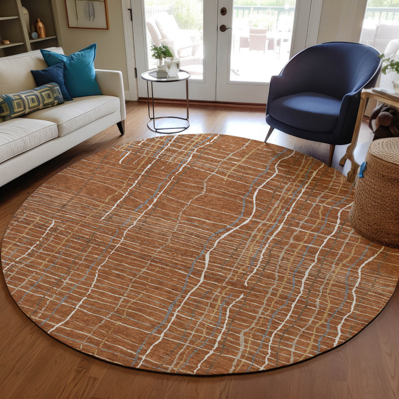 Calista Orange Washable Indoor-Outdoor Rug - , 8' x 8'