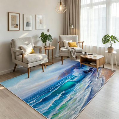 Tapis bleu marine lavable à la machine
