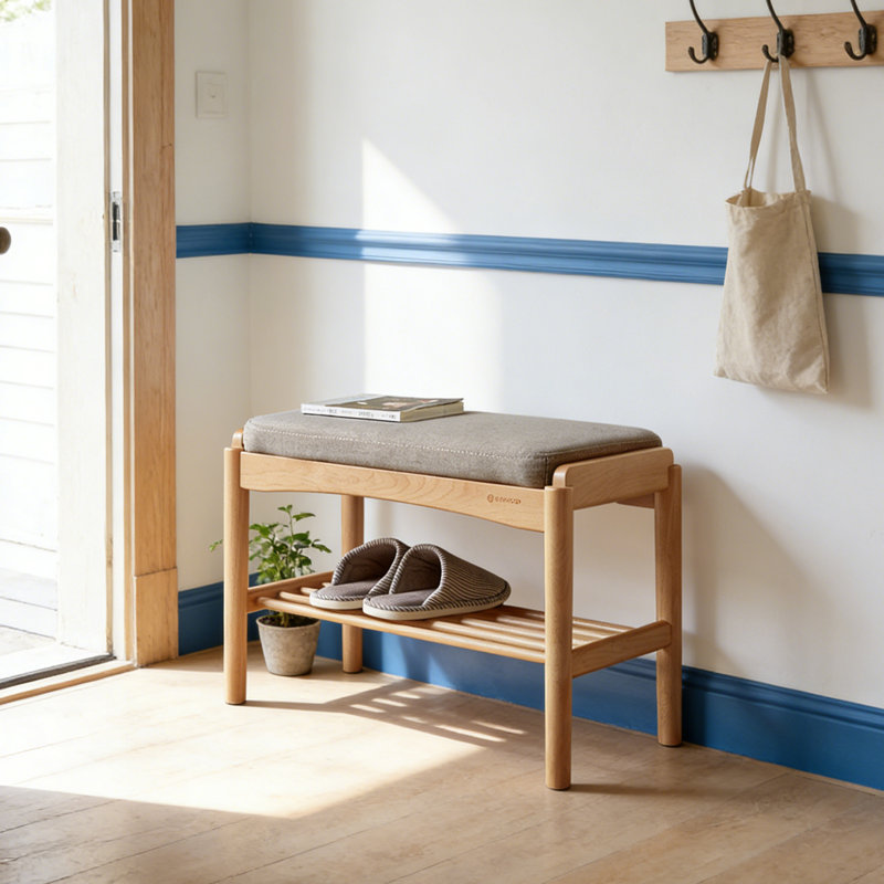Modern 24-inch Brown Solid Wood Shoe Bench