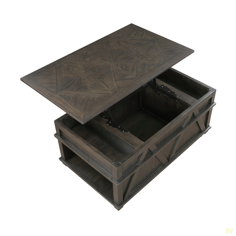 Table basse traditionnelle à plateau relevable avec finition de rangement et table basse en bois durable