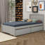 Lit simple en bois avec 2 tiroirs de rangement, lit plateforme en bois massif avec tête de lit, lattes en bois-365145634