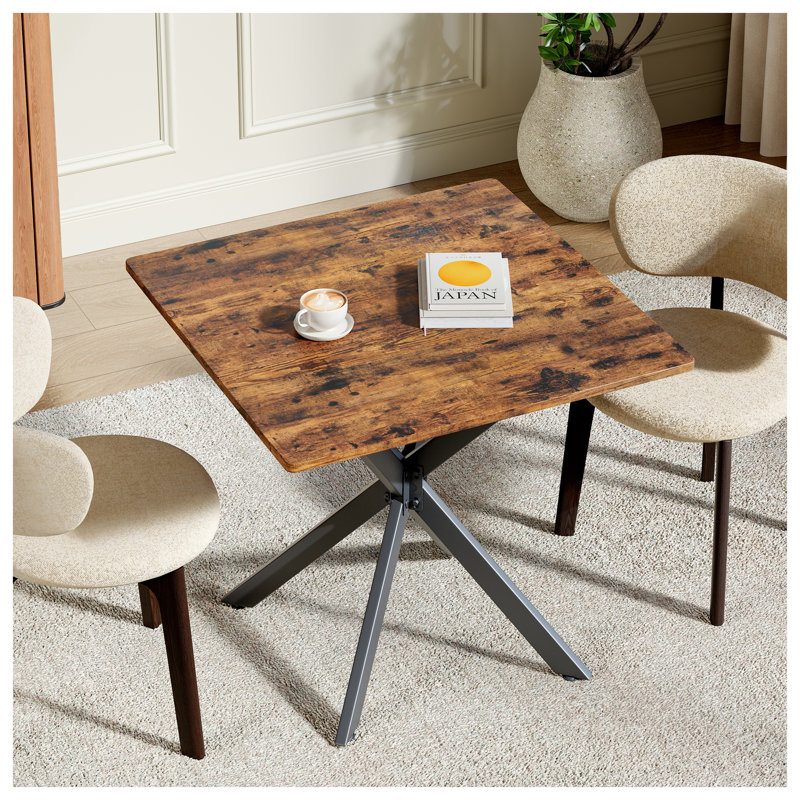 Table d'appoint rustique carrée avec pieds en métal en X et plateau en grain de bois