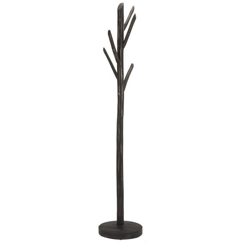 Bowyer Solid Wood Freestanding Coat Rack, Distressed Black