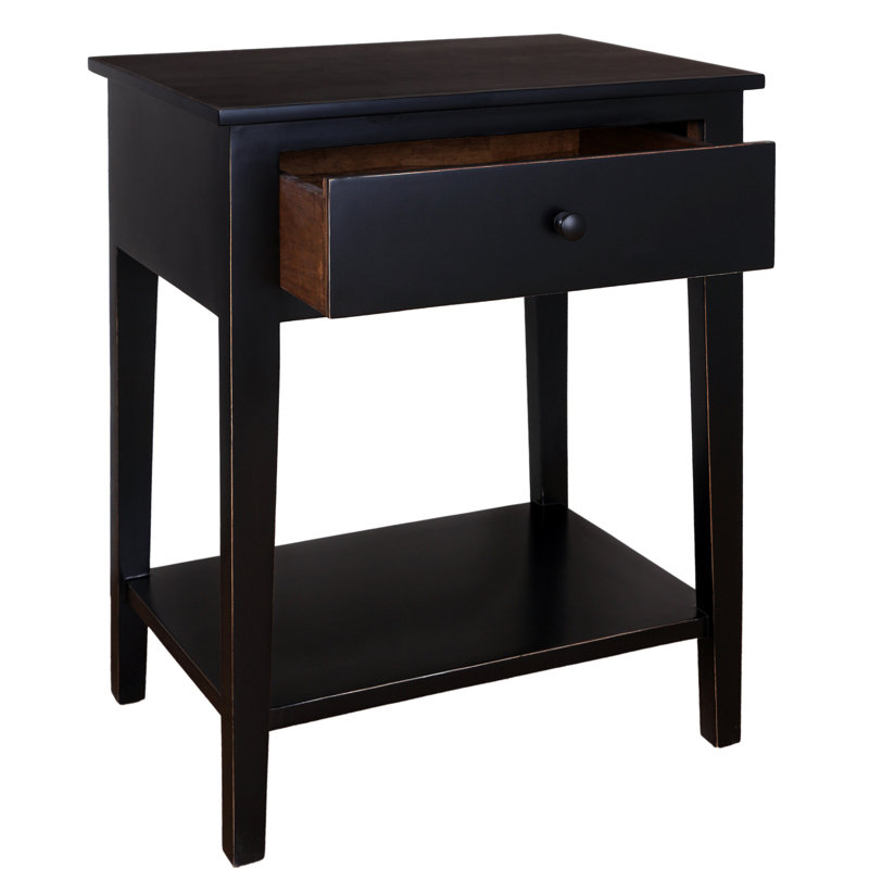 55.9cm W Solid Wood Bedside Table, Black