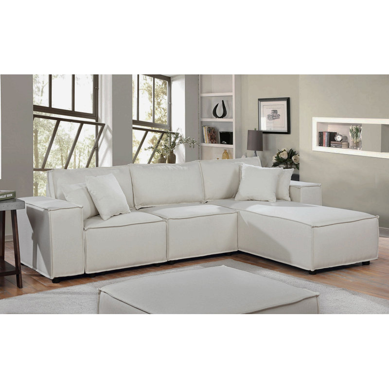 Harvey 104" Sofa With Reversible Chaise In Beige Linen