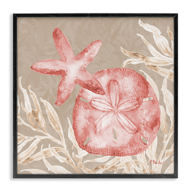 Tampico Starfish and Sand Dollar Framed Giclee, design by Paul Brent, 12" H x 12" W, Midnight Black Framed Giclee