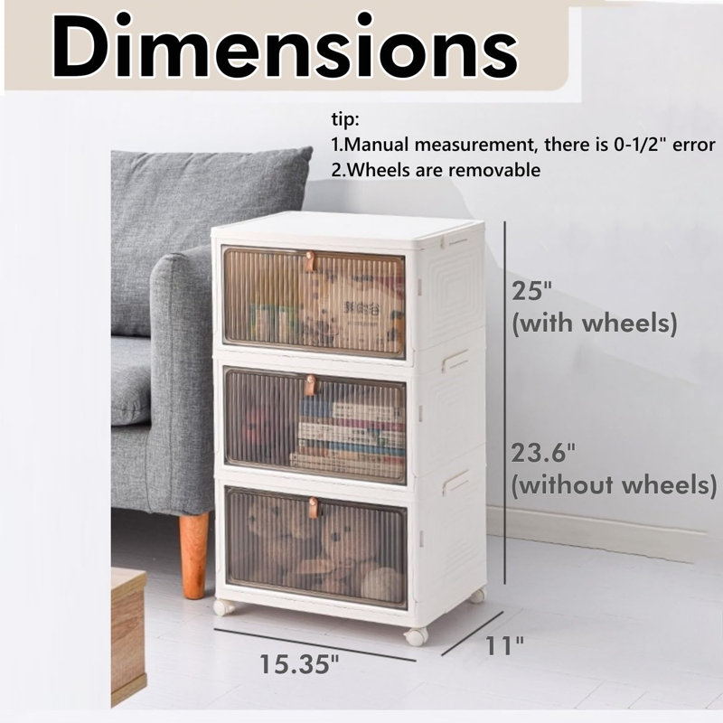 Nanika 3 Drawer Stackable Drawer with Locking Wheels