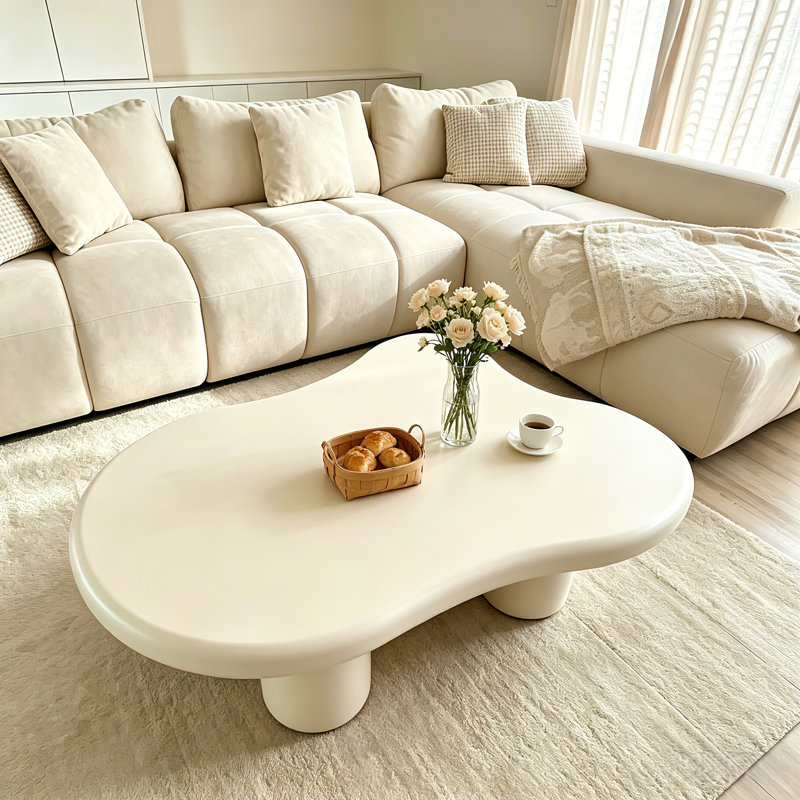 48.4" Cream Cloud Coffee Table with 4 Cute Legs for Living Room Home Office Small Space Apartment, Cream