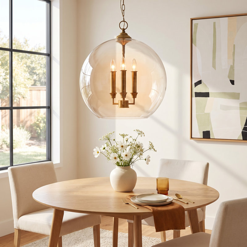 Vermilion 3-Light Dimmable Globe Pendant , Burnished Brass