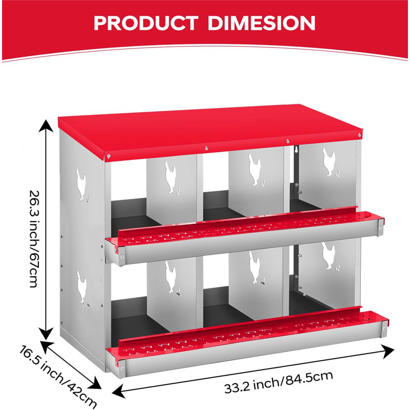 Boîte de nidification pour poules pondeuses, boîte de nidification en métal à 6 compartiments, boîtes de nidification murales pour poulets, collection facile d'œufs, boîtes de ponte pour poules pour protéger les œufs, rouge