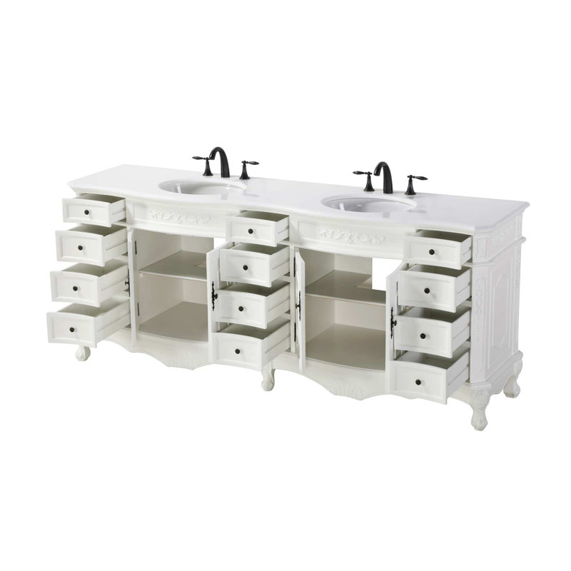 Meuble-lavabo double 84 po blanc antique, Blanc antique