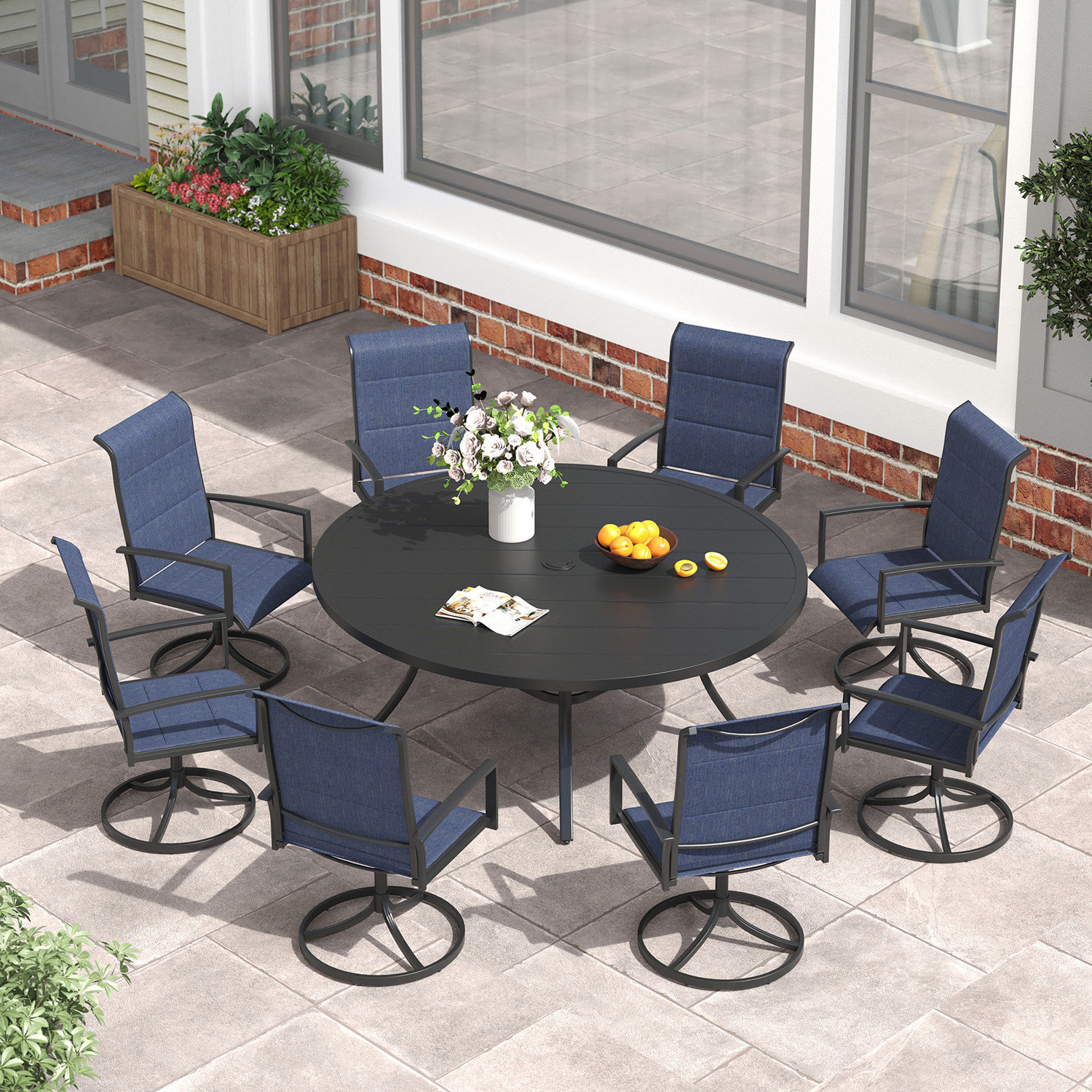 Wildon Home® Outdoor Patio Dining Set with 8-person Round Dining Table ...