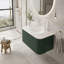 Meuble-lavabo flottant avec rebords arrondis, armoire en contreplaqué rayé, vasque en cristal transparent et plateau en pierre frittée, pré-assemblé