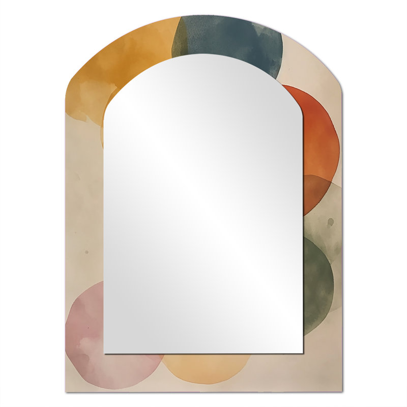 Ascending Circles Vintage Watercolor - Abstract Asymmetrical Decorative Wall Mirror, Modern Arch Large Mirror, Printed Metal Art
